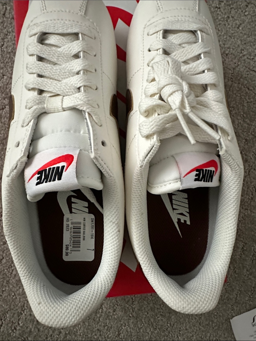 Brand New! Nike Cortez “Cacao” Eggshell White Leather, Brown Swoosh - Picture 4 of 4